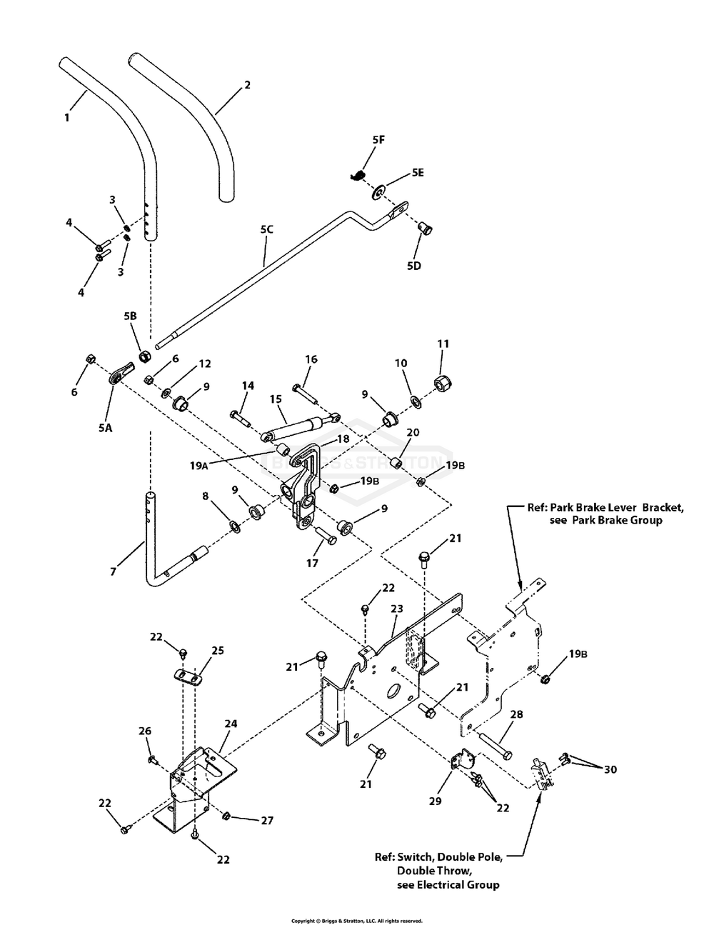 Control Group - Left Hand Diagram and Parts List for 7800690 (107280071)(2011) Briggs and Stratton Lawn Tractor
